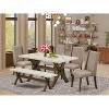 HomeStock 6-Pc Rectangle Distressed Jacobean Finish Solid Wood Top Dining Table with 1-Bench, 4-Chairs - 2 of 4
