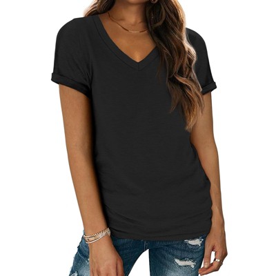 Women's T Shirts Short Sleeve V Neck Tees Trendy Tops Fashion Lightweight Basic Casual Summer Outfits Clothes