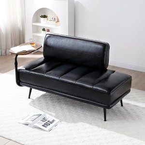 MOEPISY 55Inch Width Modern End of Bed Bench, Black Faux Leather Upholstered With Side Table, 360-degree Swivel Tray Couch - 1 of 4