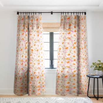 Alison Janssen Faded Floral Pink Citrus Single Panel Sheer Window Curtain - Society6