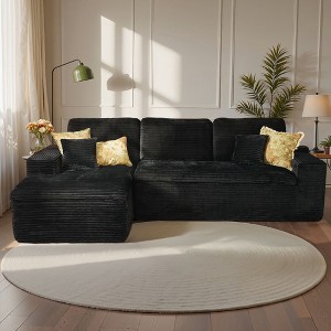 XIZZI No Assembly Sectional Sofa Set w/ Chaise - Plush/Corduroy Fabric, High-Resilience Foam, Beige/Black/Gray - Ships Compressed & Ready to Use - 1 of 4
