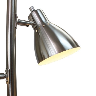 64" Brushed Nickel Adjustable 3-Light Floor Lamp with Conical Shades
