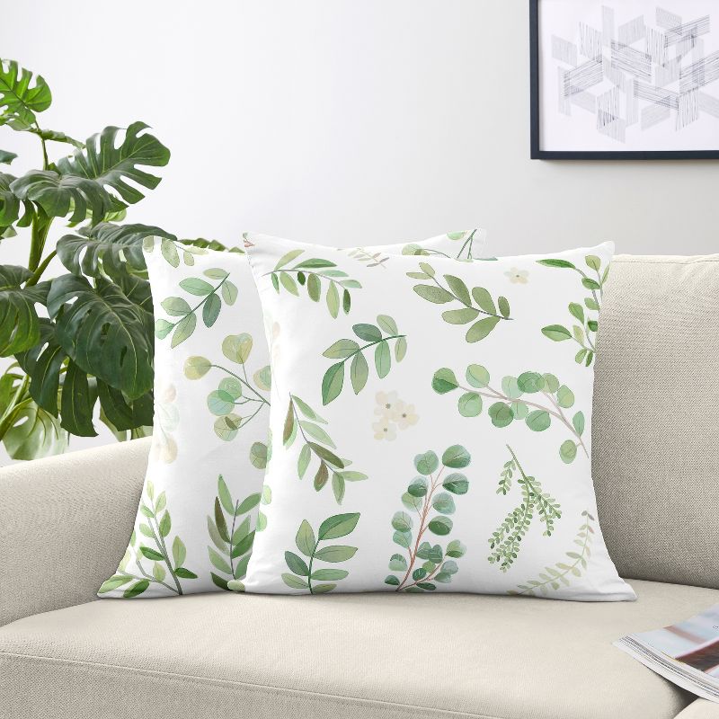 Sweet Jojo Designs Set of 2 Decorative Accent Kids' Throw Pillows 18in. Botanical Leaf Green and White, 3 of 6