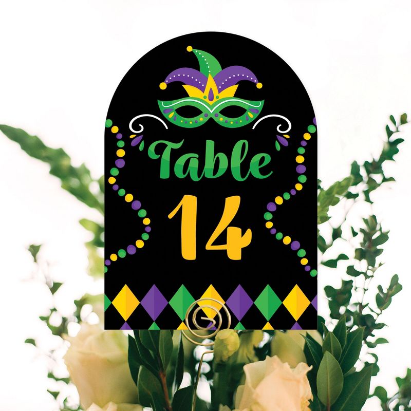Big Dot of Happiness Colorful Mardi Gras Mask - Masquerade Party Double-Sided 5 x 7 inches Cards - Table Numbers - 1-20, 5 of 9