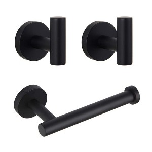 Itopfox Modern Matte Black Bathroom Hardware Set 3 Piece SUS304 Stainless Steel Toilet Paper Holder and 2 Towel Hooks Wall Mounted - 1 of 4