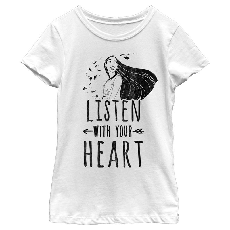 Girl's Pocahontas Listen Heart T-Shirt, 1 of 5