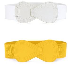 INSPIRE CHIC Women's Elastic Interlock 8-shaped Faux Leather Stretchy Dress Belts 2 Pcs - 1 of 4