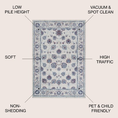 Elegant Vintage Persian-Inspired Ivory/Blue/Red Area Rug - 4' x 6'