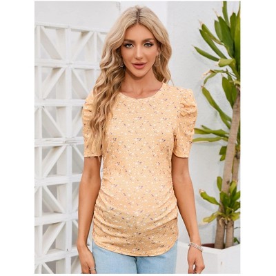 maternity dress Women's Maternity Floral  Puff Sleeve Tunic Blouse