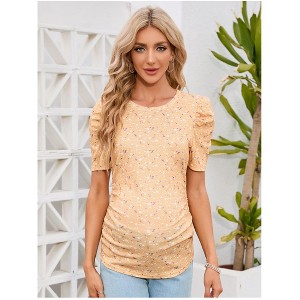 maternity dress Women's Maternity Floral  Puff Sleeve Tunic Blouse - 1 of 4