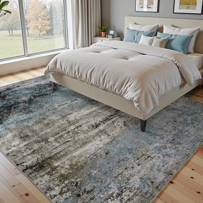 MontVoo Modern Abstract Washable Area Rug Teal