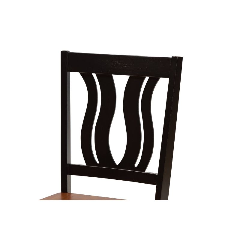 2pc FentonTransitional Two-Tone Dark Wood Dining Chair Set Walnut/Brown - Baxton Studio: Upholstered, Geometric Back Design, 5 of 9