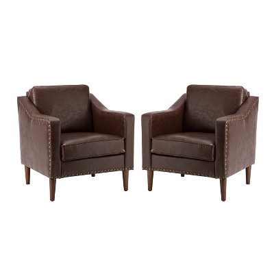 Set of 2 Bonita Transitional Vegan Leather Armchair with Removable Seat Cushion and  Nailhead Trims | ARTFUL LIVING DESIGN