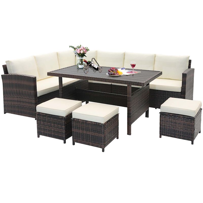 Costway 7 PCS Patio Furniture Set Rattan Sectional Conversation Sofa Coffee Table Porch, 2 of 10