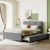 KTMBDW Full/Queen Size Upholstered Platform Bed with Brick Pattern Headboard and Twin Size Trundle, Linen Fabric, No Box Spring Needed - 2 of 4