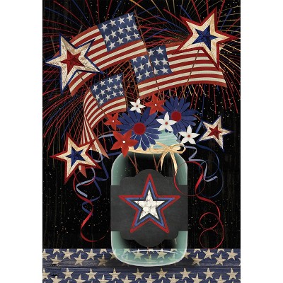 American Mason Jar Patriotic House Flag Primitive Fireworks 28" x 40" Briarwood Lane