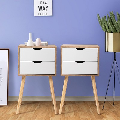 DOMETOUR Double Drawer Bedside Table 2Pcs