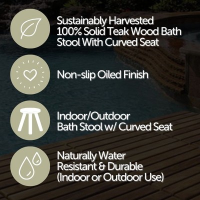 Nordic Teak  Rustic Shower and Bath Stool with Curved Seat - Brown