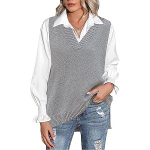 Zeagoo Women's Sweater Vests Sleeveless V Neck Oversized Pullover Knitted Fashion Tops - 1 of 4