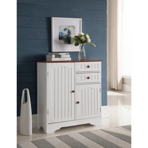 Kings Brand Furniture Habar 2-Door Wood Kitchen Storage Buffet Cabinet, White/Walnut - 1 of 4