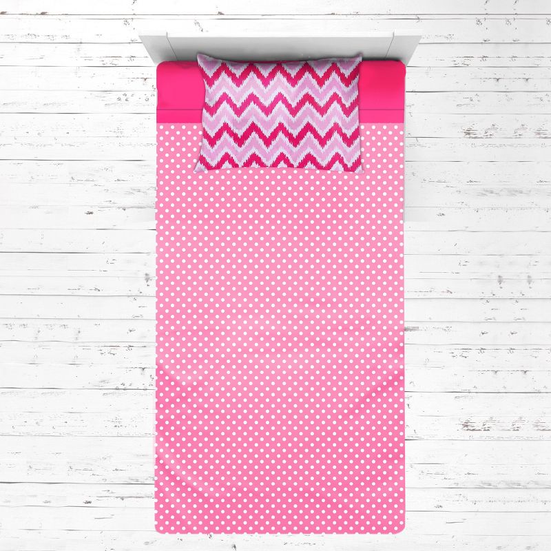 Bacati - MixNMatch Pink Chevron Dots 3 pc Toddler Sheet Set, 1 of 8