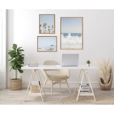 Natural Coastal Beach Framed Canvas Wall Art Set