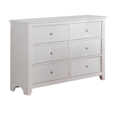 Pine Wood 6 Drawer Dresser With Silver Knobs White Benzara Target