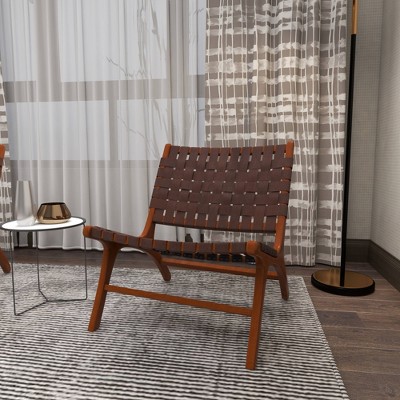 Handcrafted Brown Leather and Wood Slipper Chair