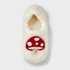 Women's Embroidered Mushroom Cozy Fleece Slipper Socks with Grippers - Ivory/Red - 3 of 4