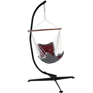 Sunnydaze Large Tufted Victorian Hammock Chair Swing with C-Stand - 300 lb Weight Capacity - 1 of 4