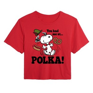 Women's - Peanuts - You Had Me At Polka Cropped Graphic T-Shirt - 1 of 4