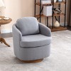 Oversized Swivel Barrel Chair, Linen Accent Armchair with Solid Wood Base for Living Room – Maison Boucle - 3 of 4