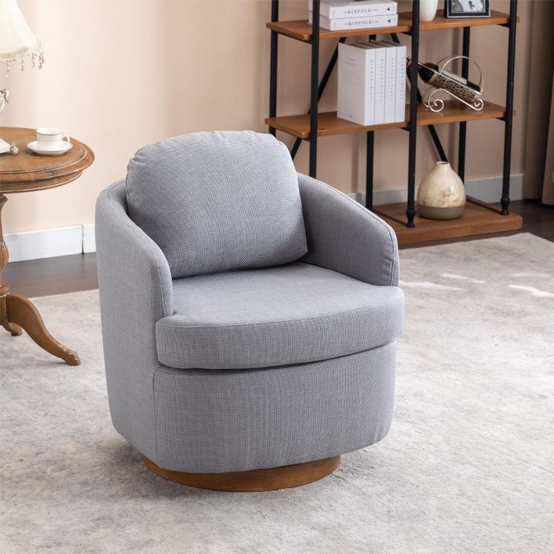 Daisy Linen Swivel Accent Armchair Barrel Chair,360 Degrees Swivel Rocking Accent Leisure Chair With Soild Wood Round Brown Base Leg-Maison Boucle‎, 3 of 11
