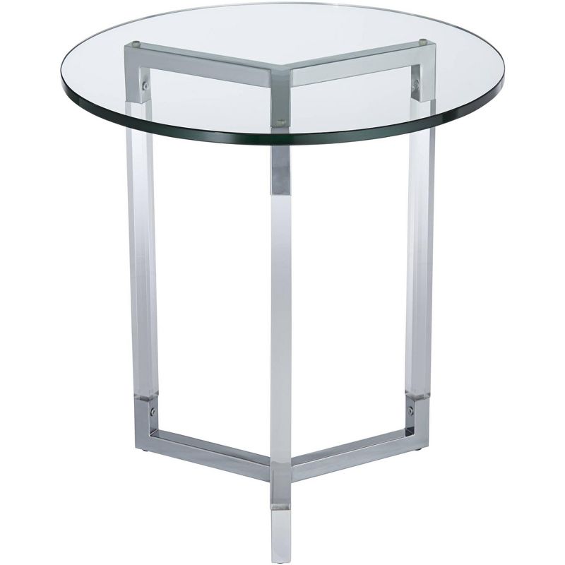 Studio 55D Modern Acrylic Chrome Round Accent Side End Table 22" Wide Clear Silver Tempered Glass Top for Living Room Home House, 3 of 9