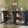 Retro-Style 4-Door Sideboard with Adjustable Shelves, Oak Veneer Rubber Wood Frame, Magnetic Lock, Large Storage Cabinet for Kitchen Living Room Navy - 3 of 4