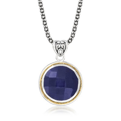 Ross-Simons 15.00 Carat Sapphire Pendant Necklace in Sterling Silver and 18kt Yellow Gold Size 18