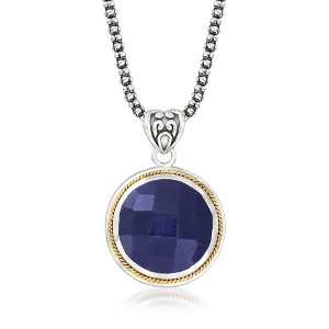 Ross-Simons 15.00 Carat Sapphire Pendant Necklace in Sterling Silver and 18kt Yellow Gold Size 18 - 1 of 3