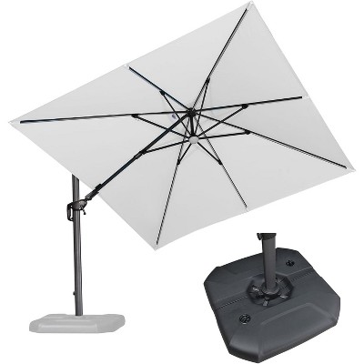 PURPLE LEAF 10x10 Ft Cantilever Umbrella Square Solar Powered LED Outdoor Patio Umbrella with 360°Rotation Adjustable With Base