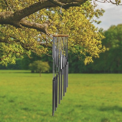 Silver 36" Aluminum and Hardwood Outdoor Wind Chimes