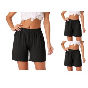 cheibear Women's 2 Pack Modal Soft Pajama Bottoms Comfy High Elastic Shorts with Pockets - 1 of 4