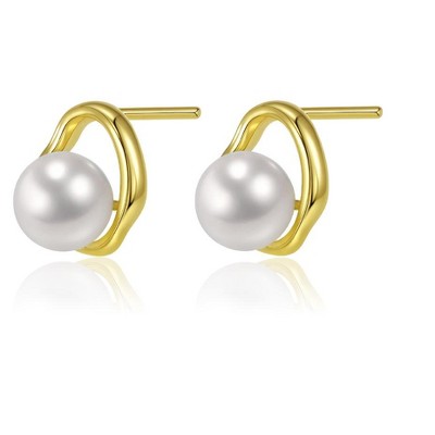 Molenia Pearl Stud Earrings, 925 Sterling Silver Freshwater Pearl Earrings, Elegant Dainty Wedding Bridesmaids Jewelry