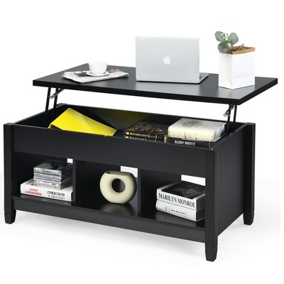 Costway Lift Top Coffee Table w/ Hidden Compartment and Storage Shelves Black