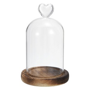 Unique Bargains Wooden Base Home Tabletop Decor Glass Bell Jar Display Cases - 1 of 4