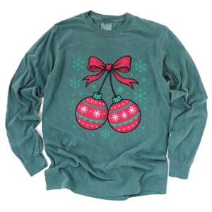 Christmas Ornaments Sketched Snowflakes - Women's Garment Dyed Long Sleeve Graphic T-Shirt - 1 of 4