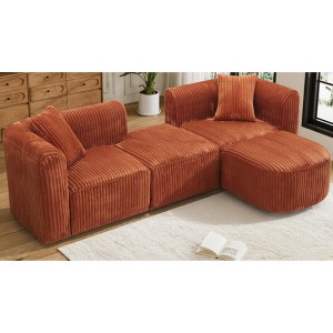 Luxury Modern Curved 4-Seater Modular Corduroy Sectional Sofa, Minimalist Cloud Couch with Movable Ottoman for Living Room Apartment - 1 of 4