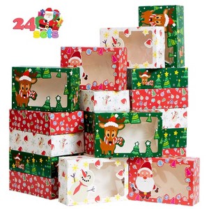 Joyfy 24 Pcs Christmas Foil Treats Cookie Gift Boxes, Multicolored Bakery Box with Window, Christmas Decoraion Gift-Giving (8.75" x 5.75" x 2.75") - 1 of 4