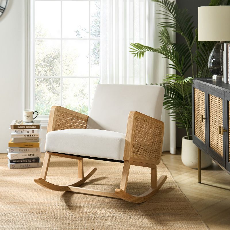 Adena Rocking Accent Chair with Rattan Arms | Karat Home, 3 of 11