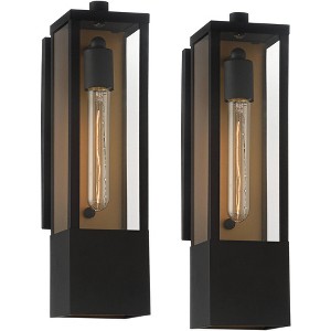 Possini Euro Design Berk Modern Outdoor Wall Light Fixtures Set of 2 Textured Black Gold Metal 16" Clear Glass for Post Exterior Barn - 1 of 4