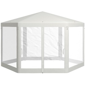13' x 11' Outdoor Party Tent, Hexagon Sun Shade Shelter Canopy w/ Protective Mesh Sidewalls, Ropes & Stakes - 1 of 4