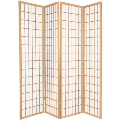 Legacy Decor 3 Panel Natural/Beige Floral Accented Screen Room Divider with Wood Frame and Shoji Paper